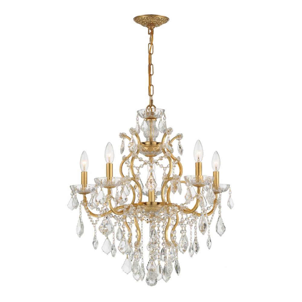 Filmore 6 Light Hand Cut Crystal Antique Gold Chandelier